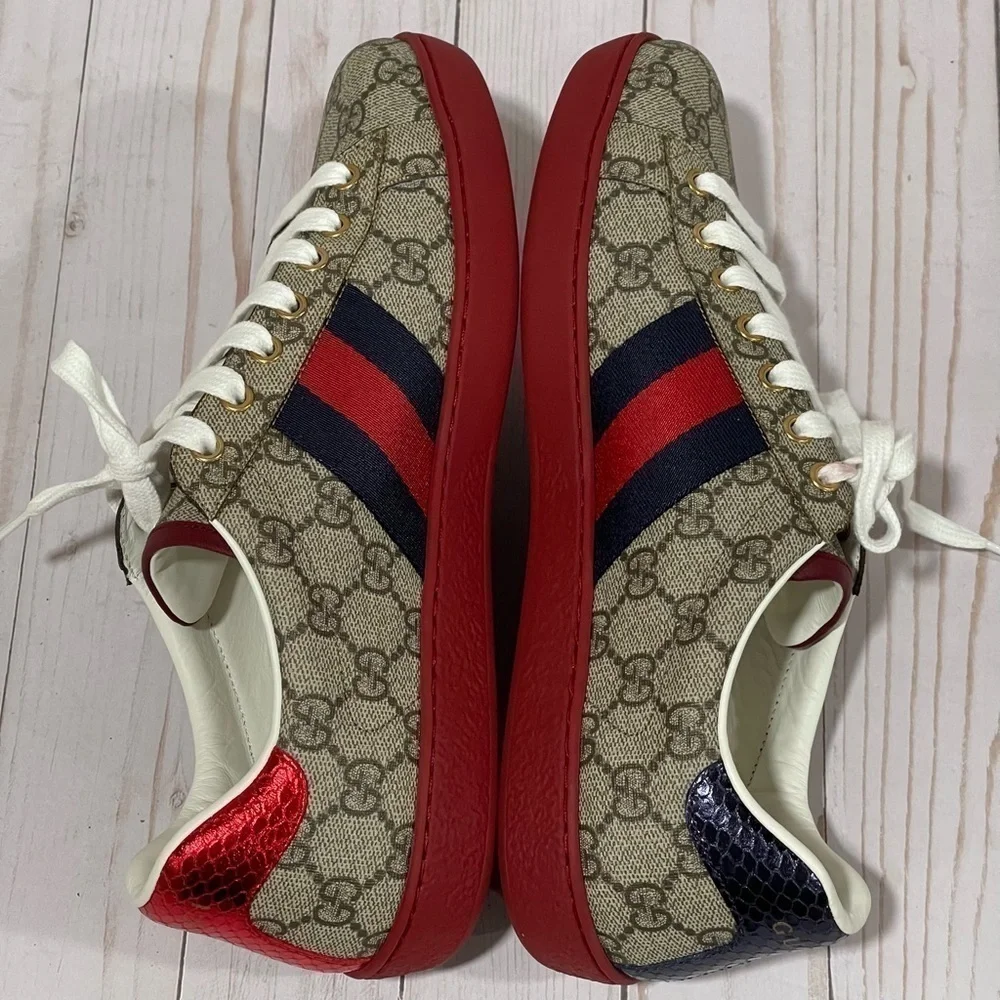 GUCCI  Men's Ace GG Supreme Low Top Sneaker Beige Size - 7 - Picture 7 of 15